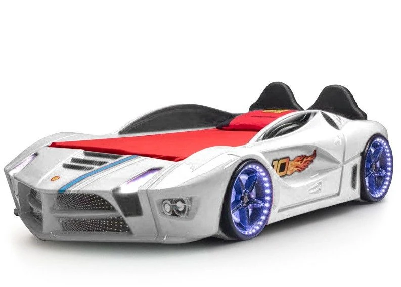 Lit Voiture De Course Blanc Speedo 90x190 Cm 3 Lit Voiture De Course Blanc Speedo 90x190 Cm
