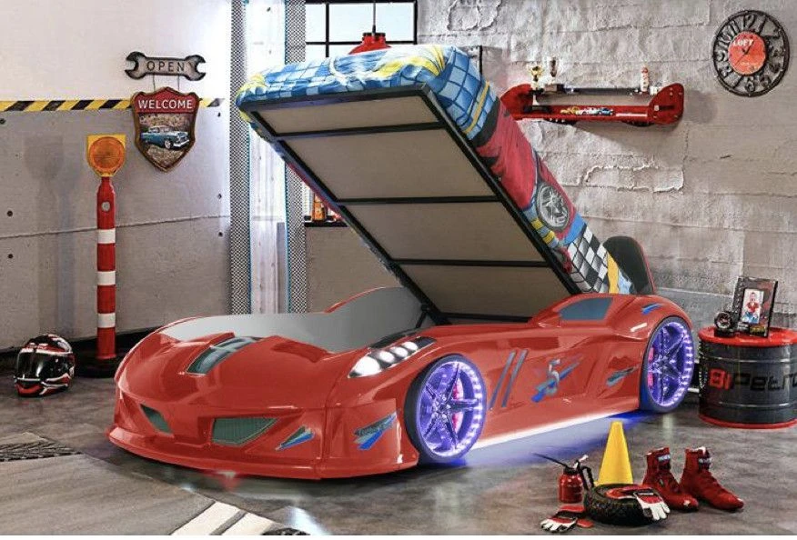 Lit Voiture De Sport Noir à Led Avec Coffre De Rangement à Led Competition 90x190 Cm 4 Lit Voiture De Sport Noir à Led Avec Coffre De Rangement à Led Competition 90x190 Cm – Image 2