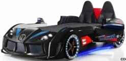 Lit Voiture De Sport Noir à Led Avec Effets Sonores Competition 90x190 Cm