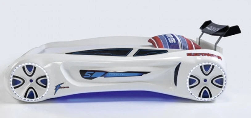 Lit Voiture Enfant Futuriste Blanche à Led Avec Effets Sonores 90x190 Cm 4 Lit Voiture Enfant Futuriste Blanche à Led Avec Effets Sonores 90x190 Cm – Image 2