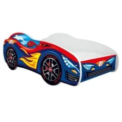 Lit Voiture Sport Rouge Et Bleu 70x140 Cm - Sommier Et Matelas Inclus
