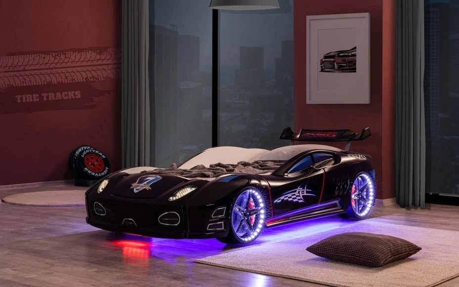 Lit Voiture Turbo V7 Noir à Led 4 Lit Voiture Turbo V7 Noir à Led – Image 2