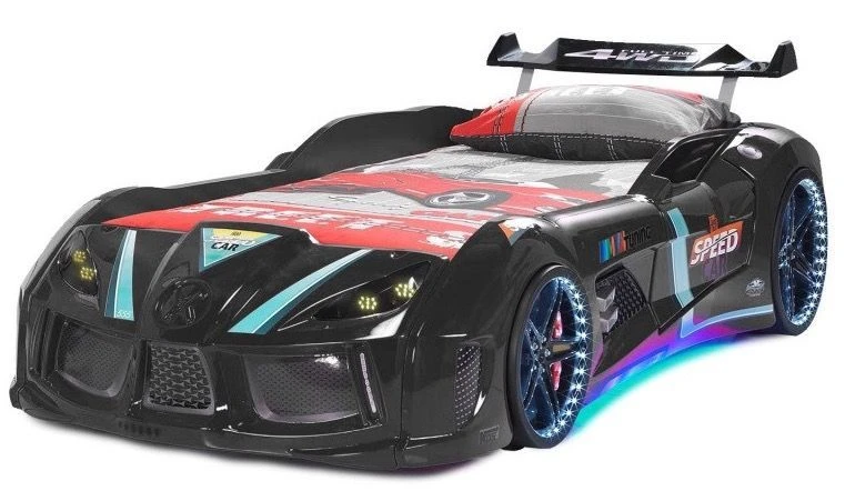 Lit Voiture Turbo V8 Noir à Led 90x190 Cm 3 Lit Voiture Turbo V8 Noir à Led 90x190 Cm