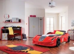 Lit Voiture De Sport Rouge à Led Avec Effets Sonores Racing 90x190 Cm -Disney Cars Soldes lit voiture vento rouge 568891