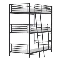 Lits Superposés En Métal - Noir - Sommiers Inclus - 3x90x190 Cm - TRIO