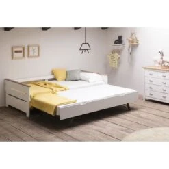 NULEA Lit Gigogne Enfant En Bois Pin Massif Et MDF - Décor Chene Et Blanc -2 X L90 X L190 Cm -Disney Cars Soldes nulea lit gigogne enfant en bois pin massif et mdf decor chene et blanc 2 x l90 x l190 cm 8435178308467 560062