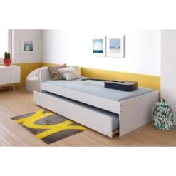 PODIUM Lit Gigogne Enfant Avec Sommiers Contemporain Mélaminé Blanc - L 90 X L 190 Cm