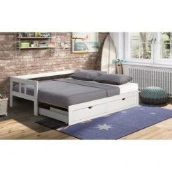 TIANA Lit Gigogne Enfant Contemporain En Bois Pin Massif Verni Blanc - L 90 X L 190 Cm -Disney Cars Soldes tiana lit gigogne enfant contemporain en bois pin massif verni blanc l 90 x l 190 cm 3428156003732 453421